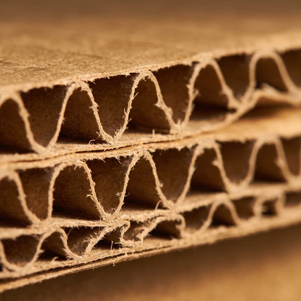 Close-up of corrugated board showing the fluting sandwiched between two liners